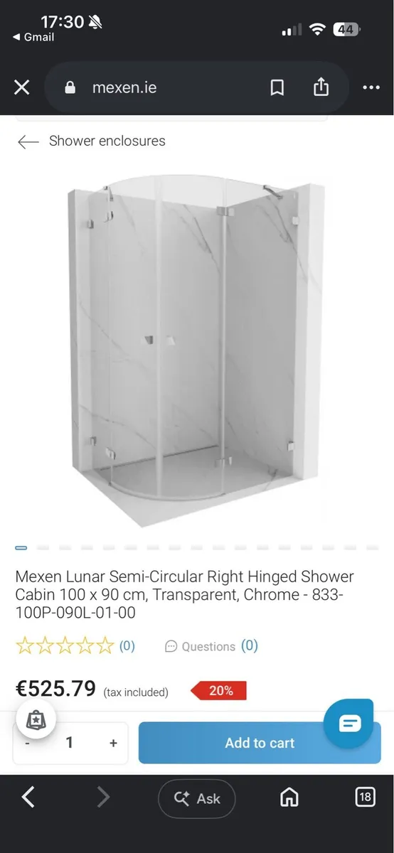 Mexen shower door double hinged 90x90 quadrant - Image 1