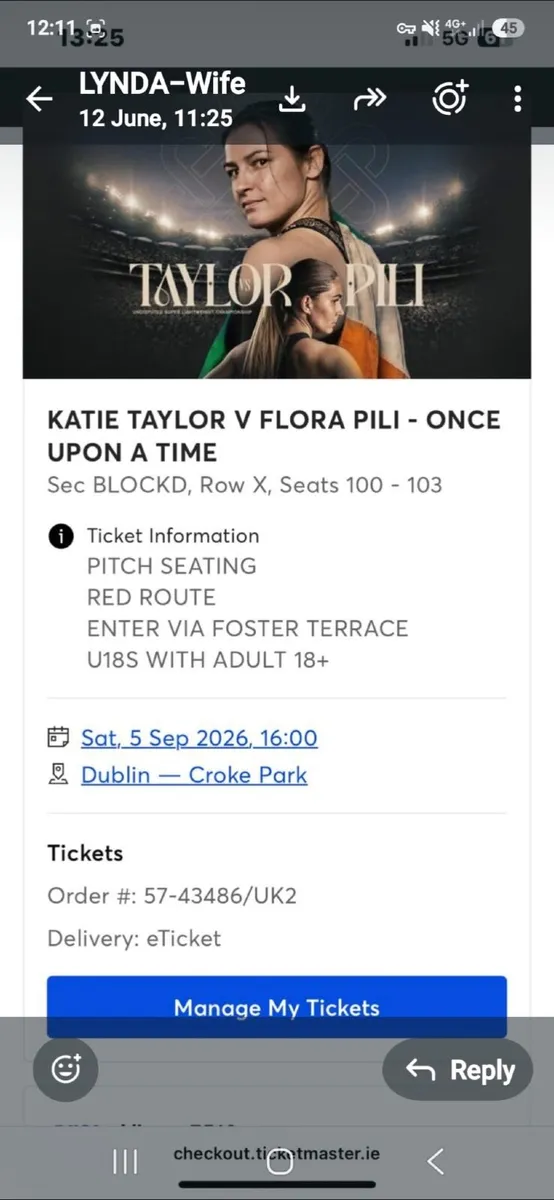 Katie Taylor Tickets X 4 tickets for sale