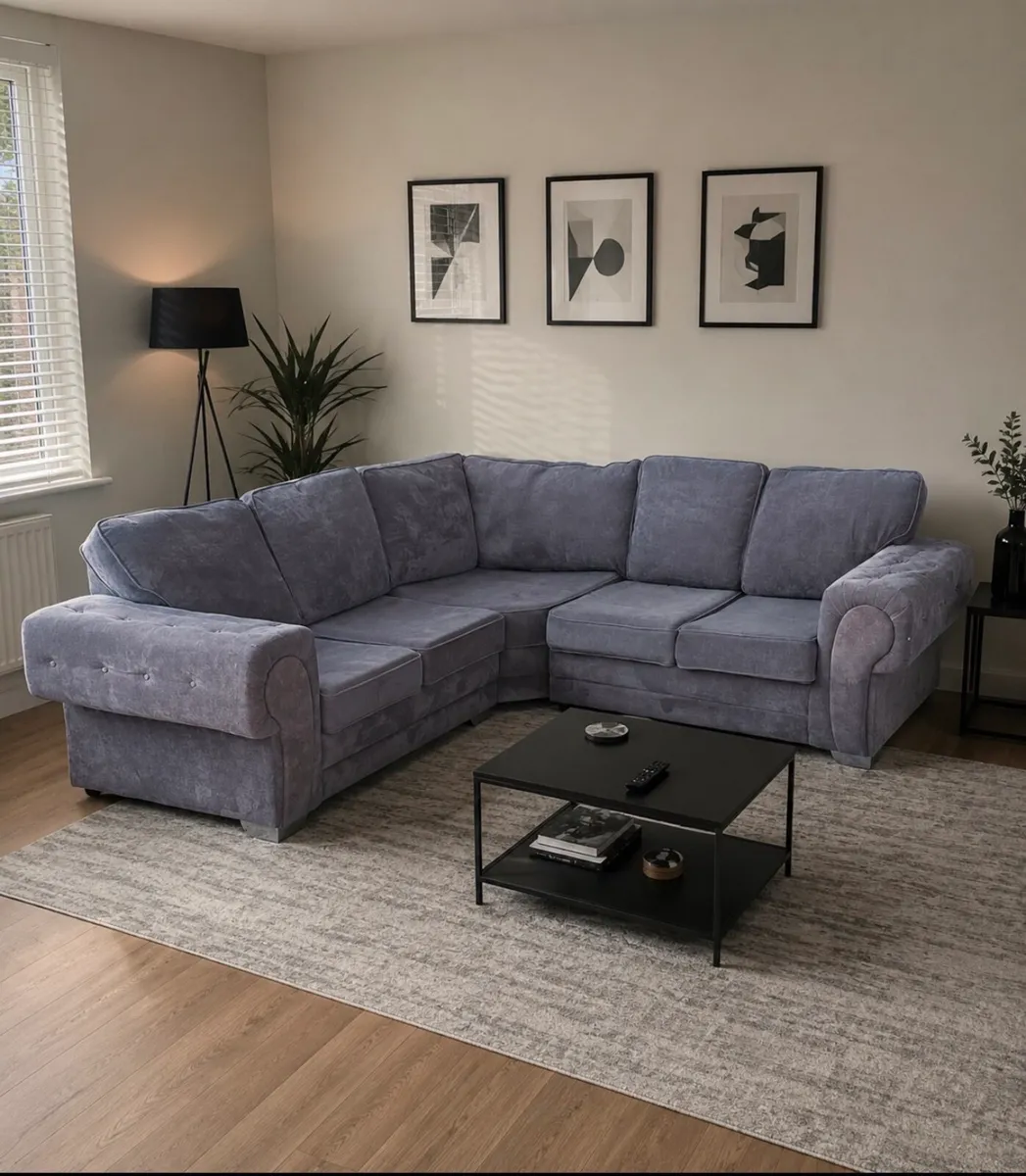 Grey Verona corner sofa + footstool - Image 1