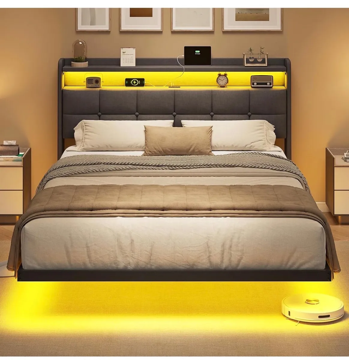 4ft6 Floating Double Bed Frame 135×190CM with LED - Image 2
