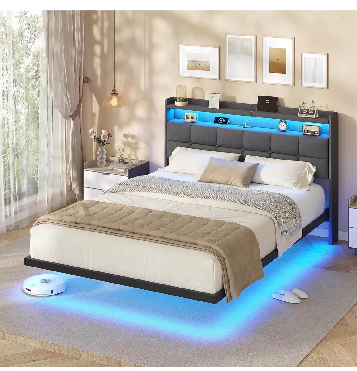 4ft6 Floating Double Bed Frame 135×190CM with LED - Image 3