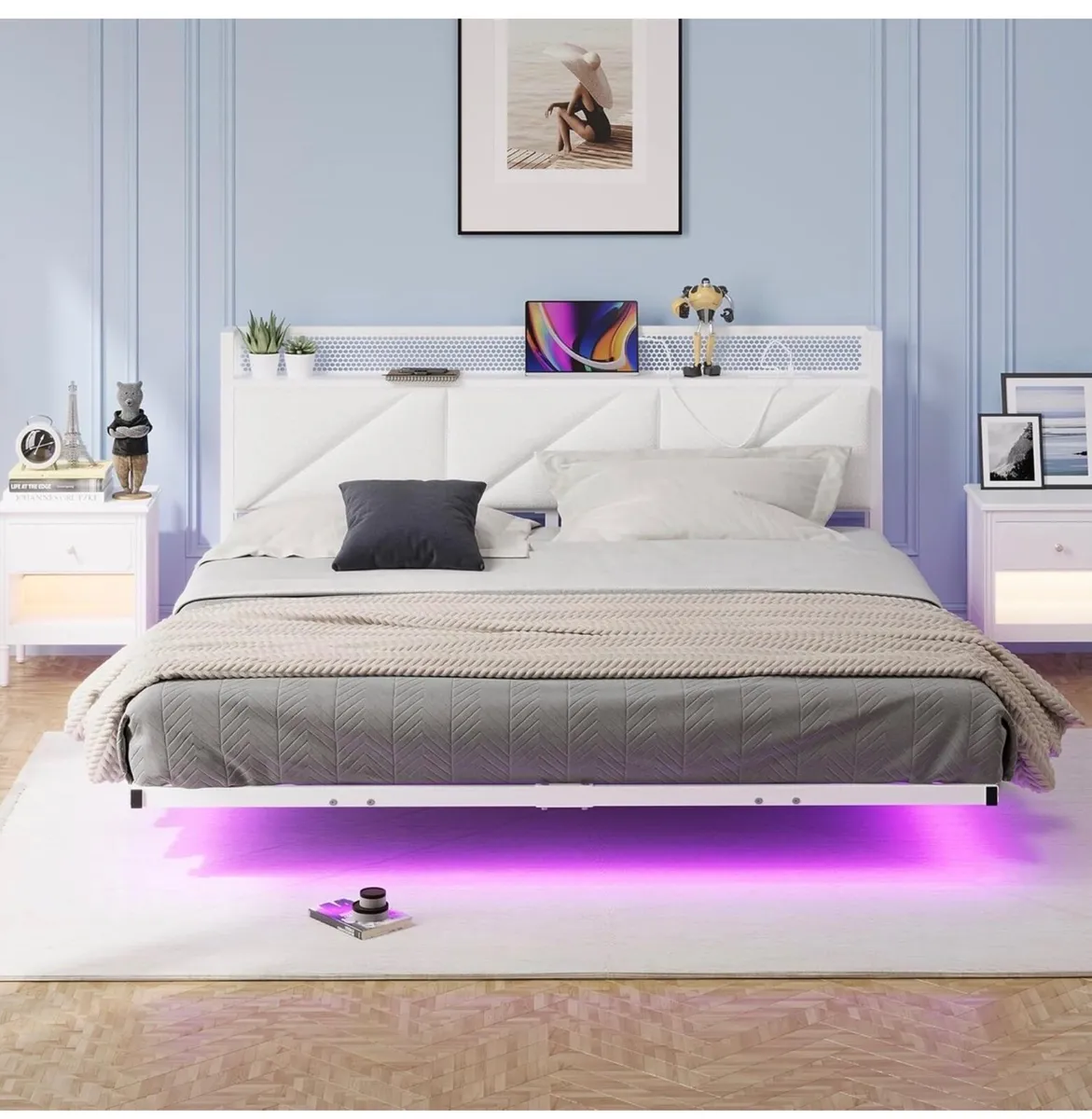 King Bed Frame with Floating Upholstered Storage H - Image 2