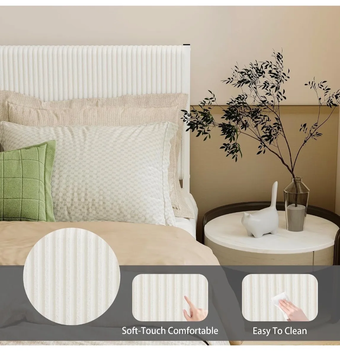 King Floating Bed Frame with Upholstered Headboard - Image 4