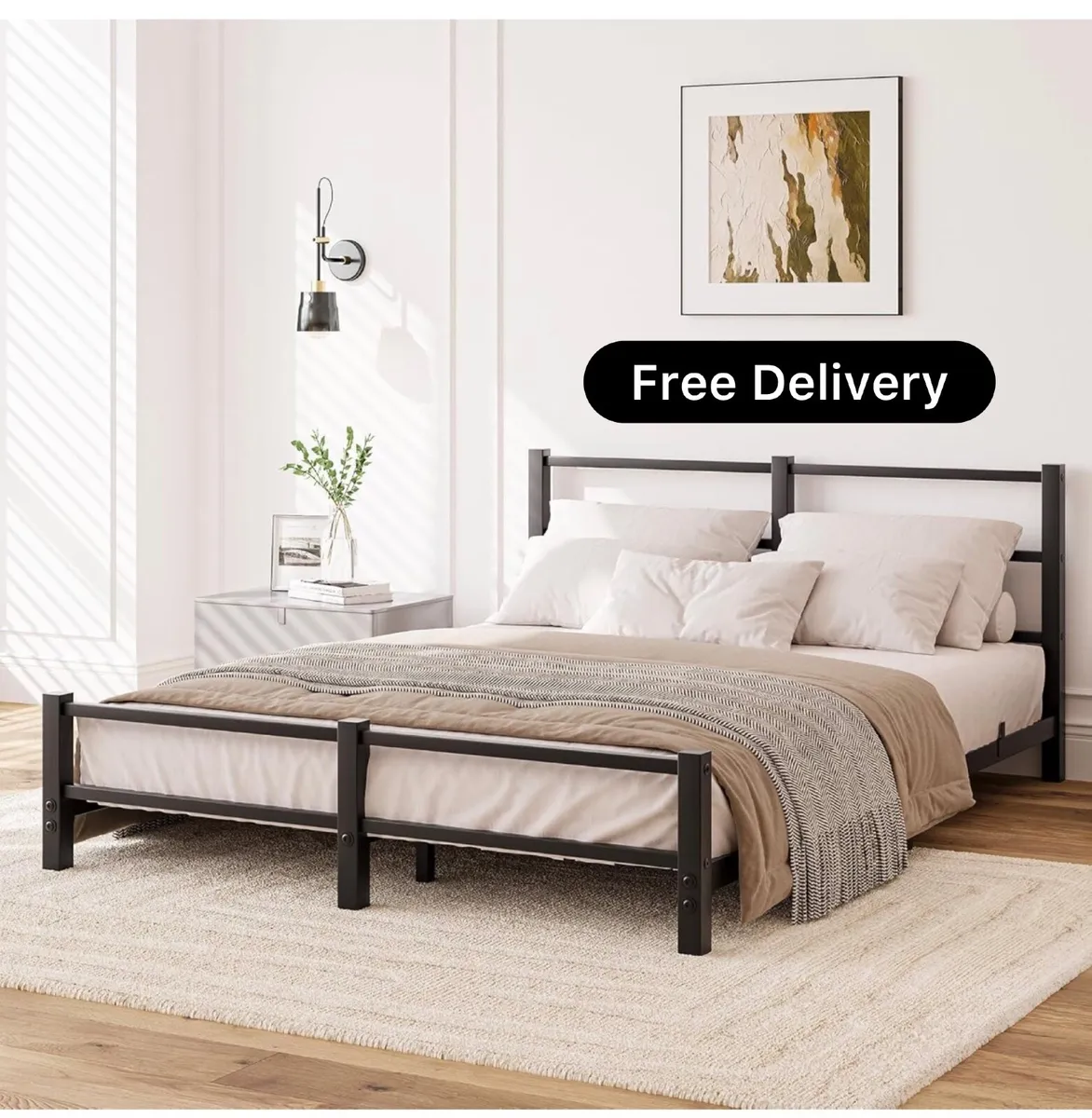 16cm Low Profile 5ft King Bed Frame with Metal Hea - Image 1