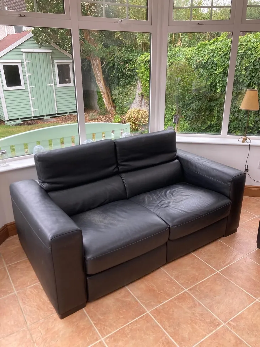 2 Seater Black Leather Couch - Free - Image 1