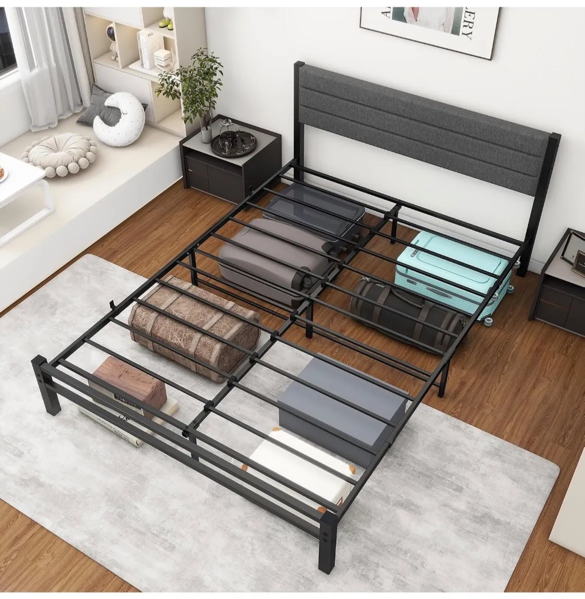 King Size Bed Frame with Storage, 5ft Upholstered - Image 2