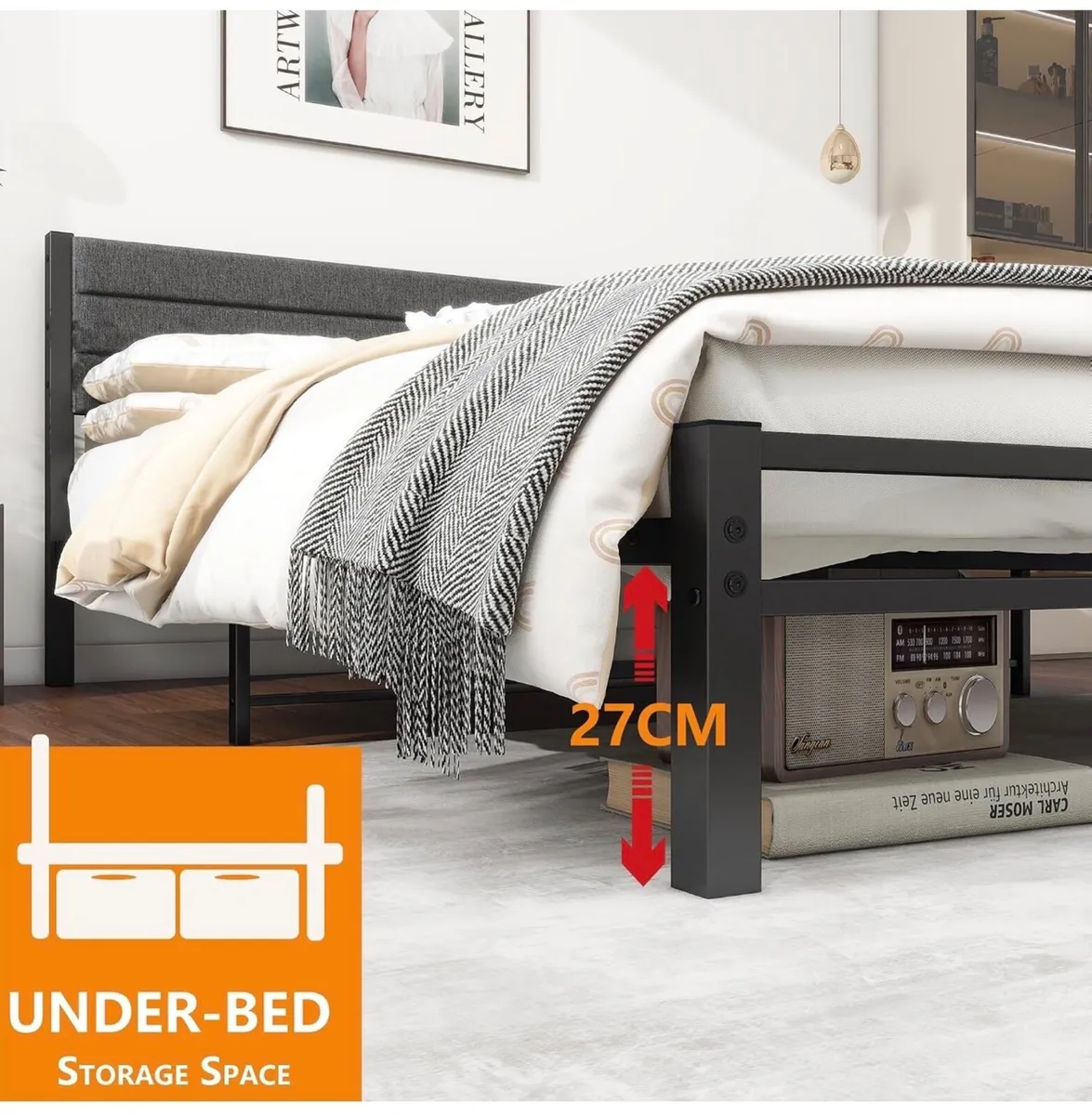 King Size Bed Frame with Storage, 5ft Upholstered - Image 3