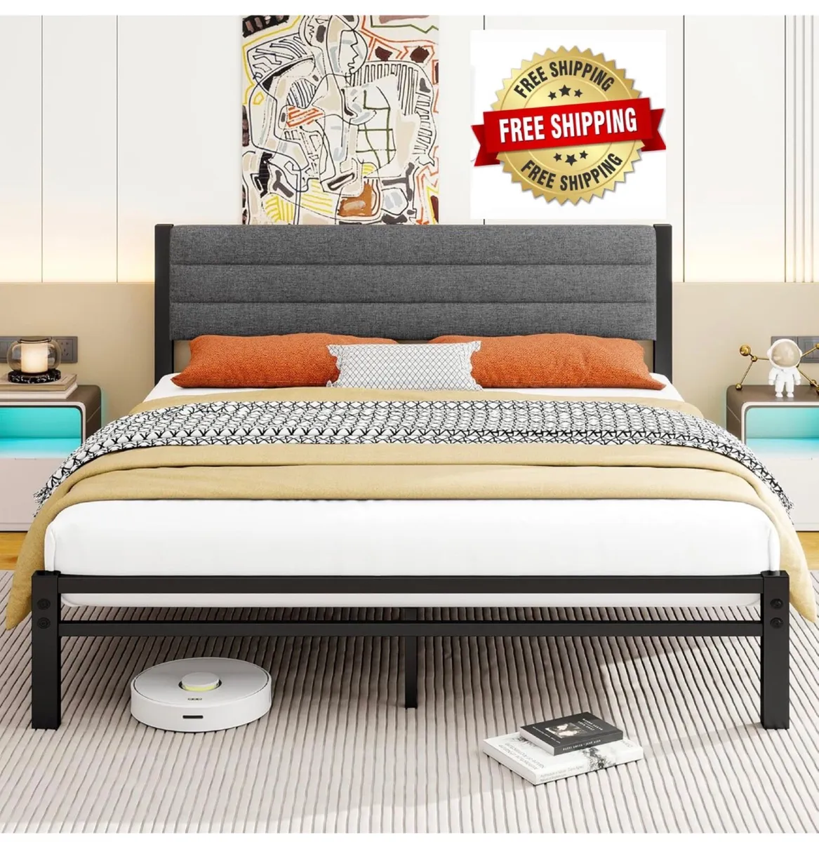 King Size Bed Frame with Storage, 5ft Upholstered - Image 1