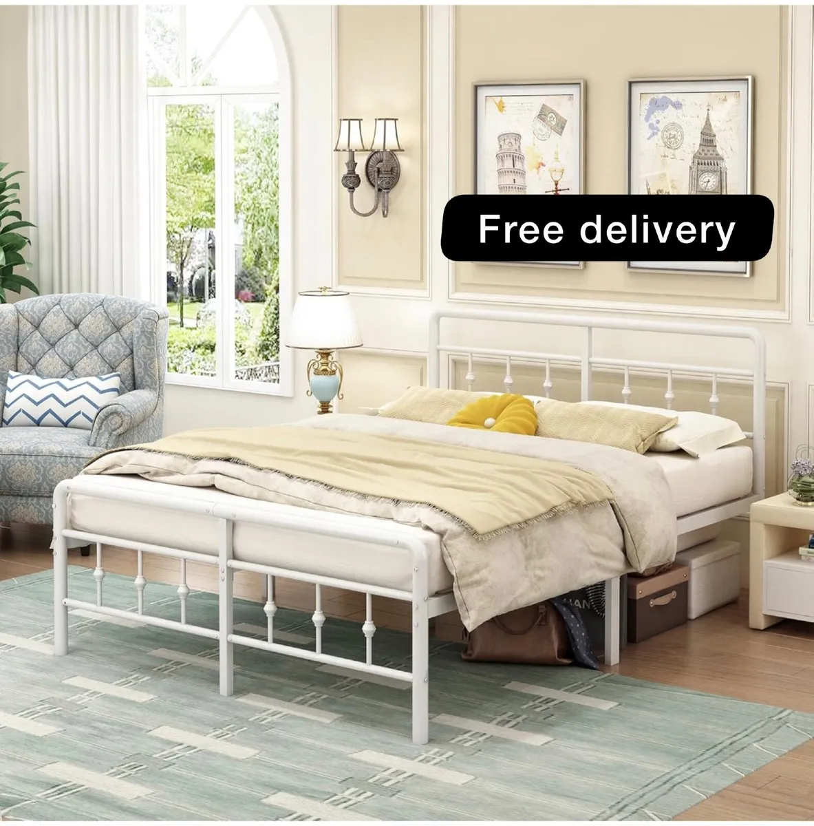 King Size Bed Frame with Victorian Headboard, 150 - Image 1