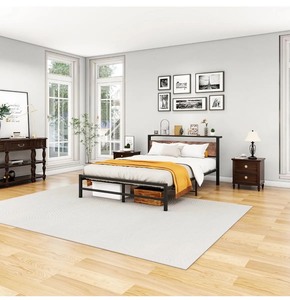 King Size Bed Frame with Headboard,Metal Bed 150x2 - Image 2