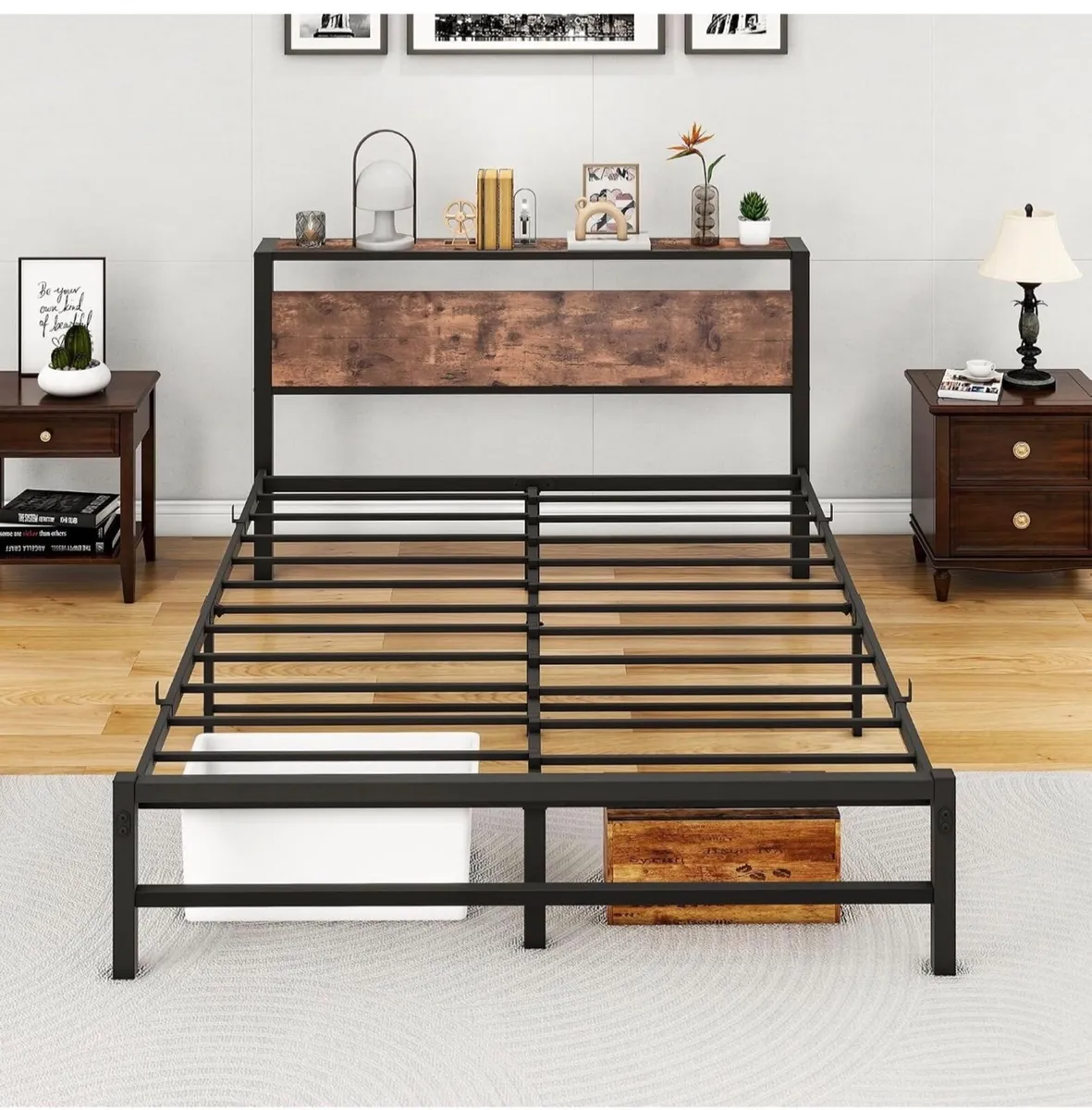 King Size Bed Frame with Headboard,Metal Bed 150x2 - Image 3