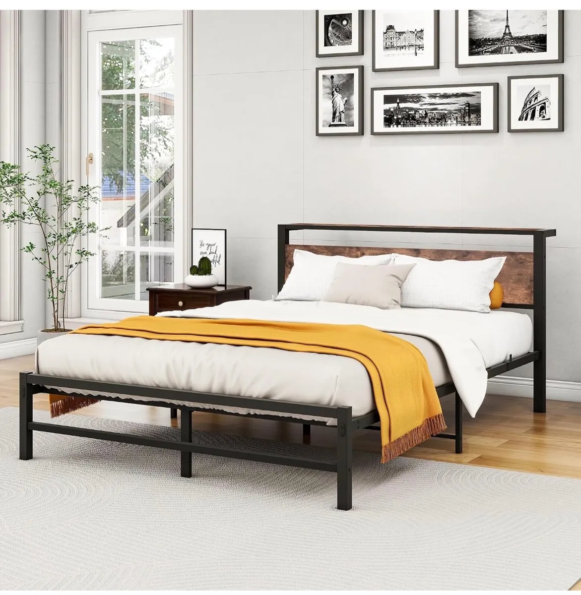 King Size Bed Frame with Headboard,Metal Bed 150x2 - Image 4