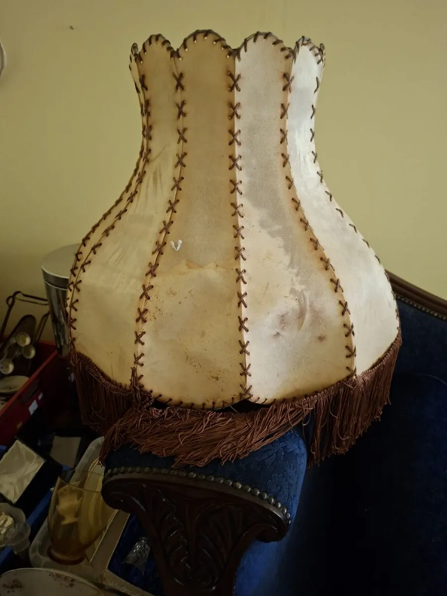 Vintage Raw hide and leather standard Lamp Shade. - Image 2