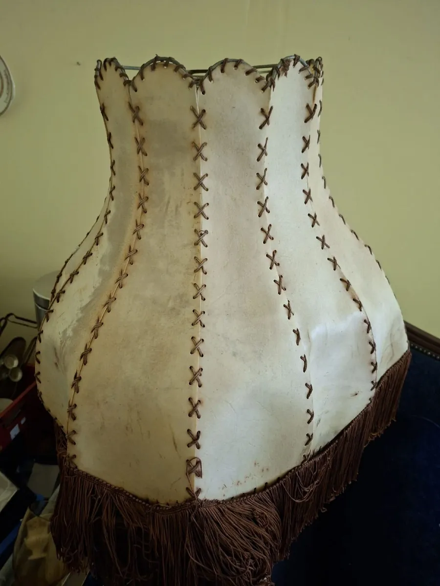 Vintage Raw hide and leather standard Lamp Shade. - Image 1