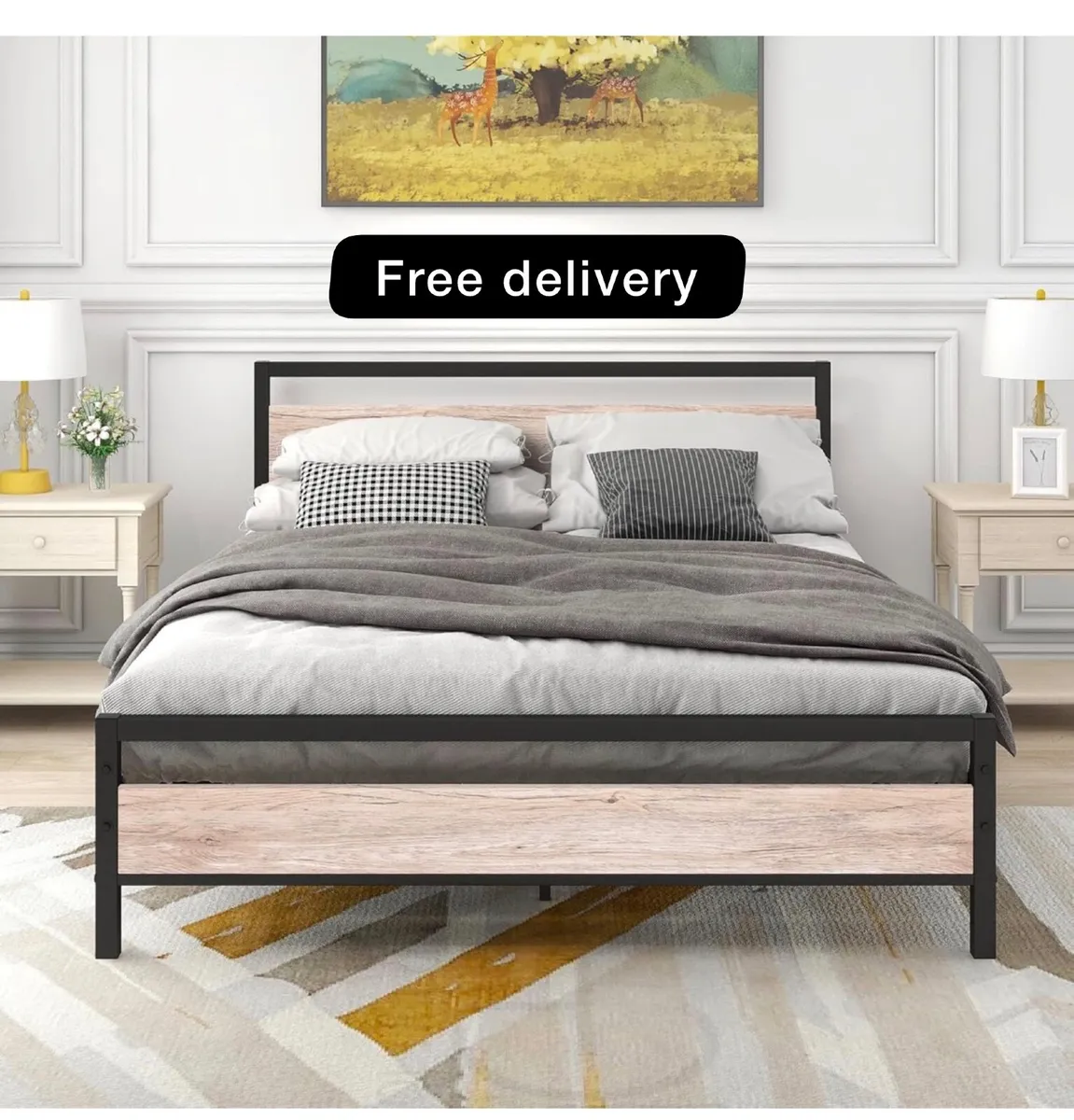 King Size Bed Frame with Headboard,Metal Bed Frame - Image 1