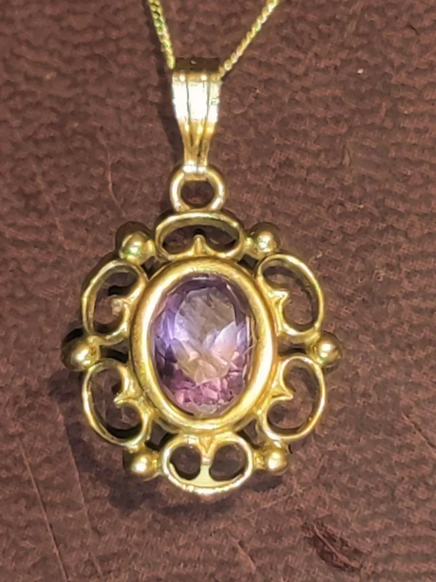 EDWARDIAN OVAL AMETHYST, 9CT Gold 18"Necklace ! - Image 1