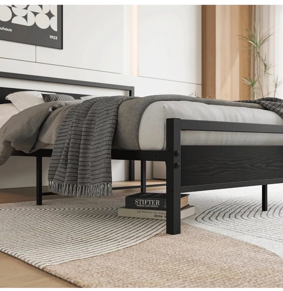 King Size Bed Frame with Headboard,Platform Bed Fr - Image 2