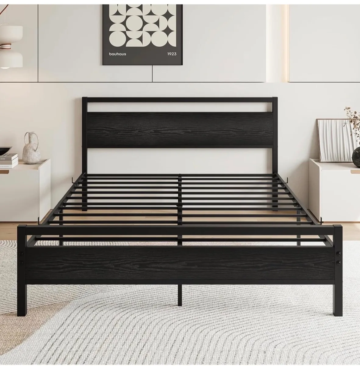 King Size Bed Frame with Headboard,Platform Bed Fr - Image 3