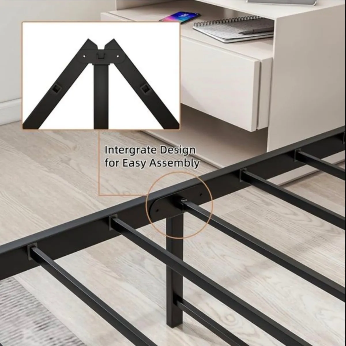 King Size Bed Frame with Headboard,Metal Bed Frame - Image 4