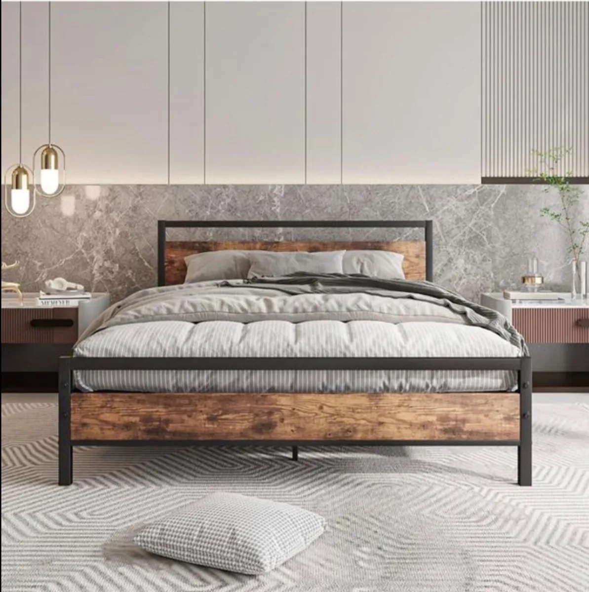 King Size Bed Frame with Headboard,Metal Bed Frame - Image 2