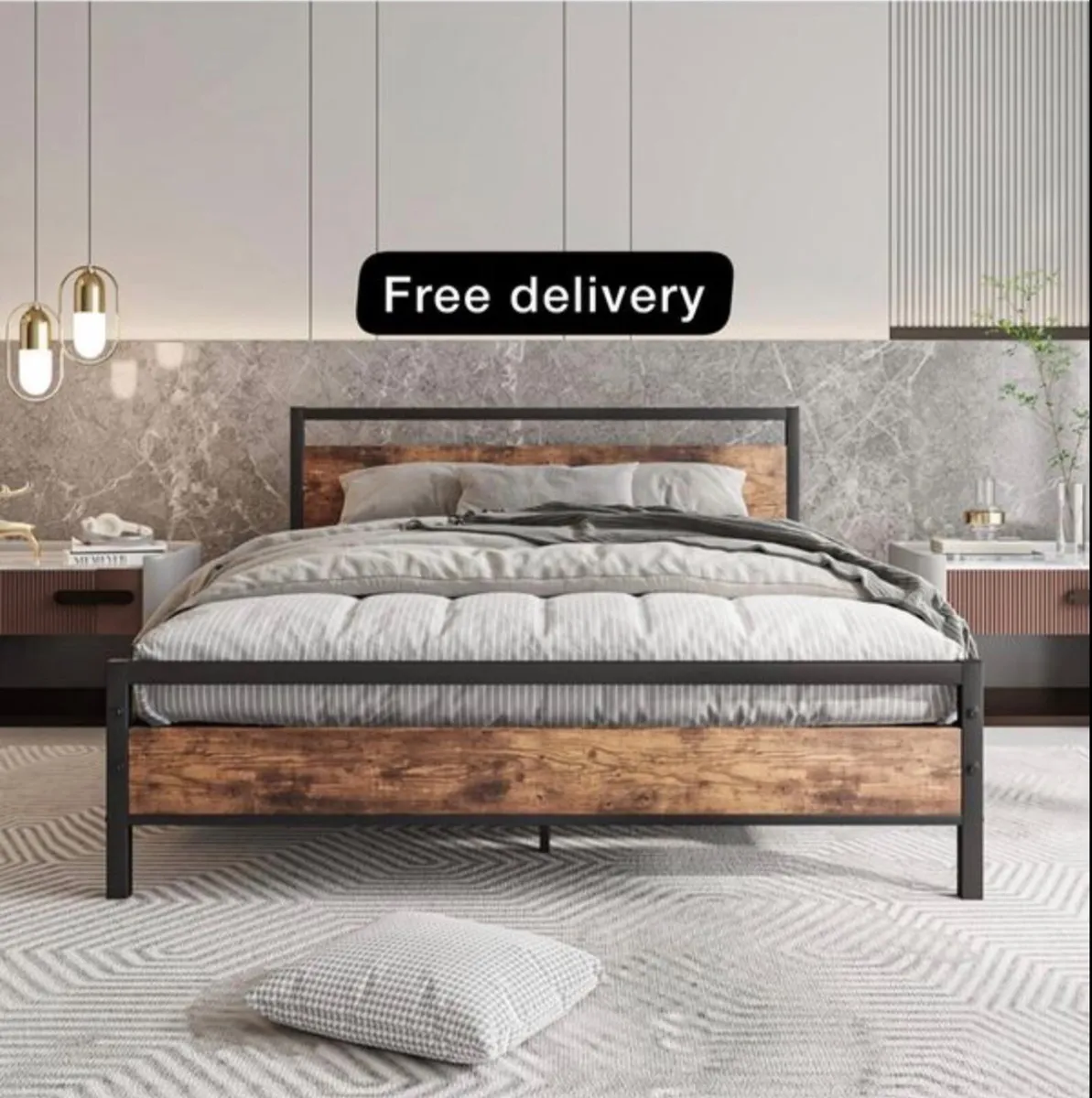 King Size Bed Frame with Headboard,Metal Bed Frame - Image 1