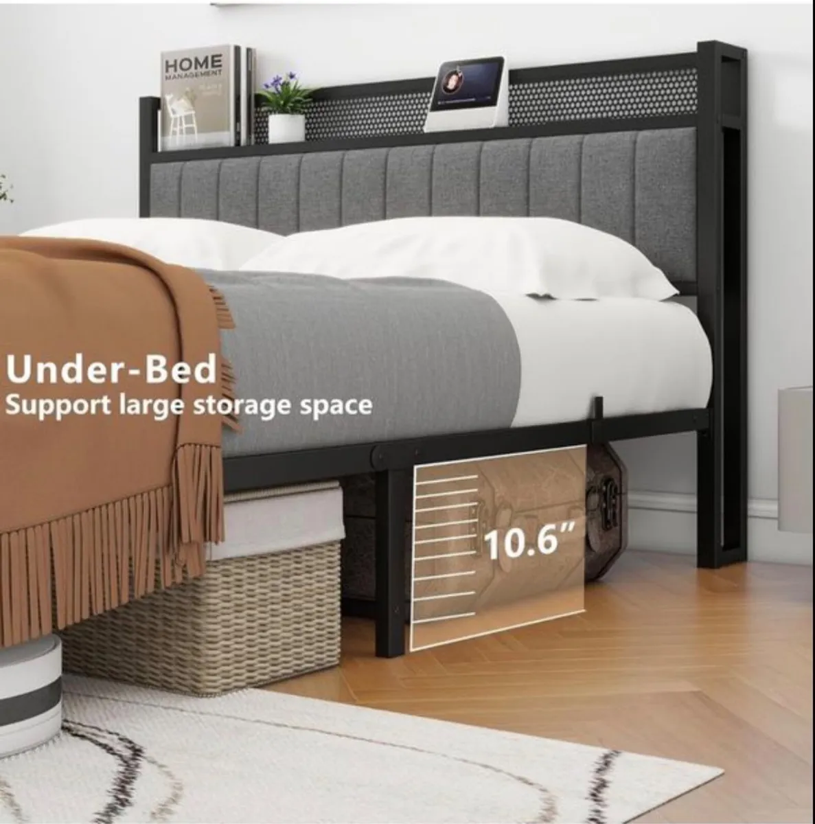 5ft King Size Bed Frame with Storage Headboard She - Image 2