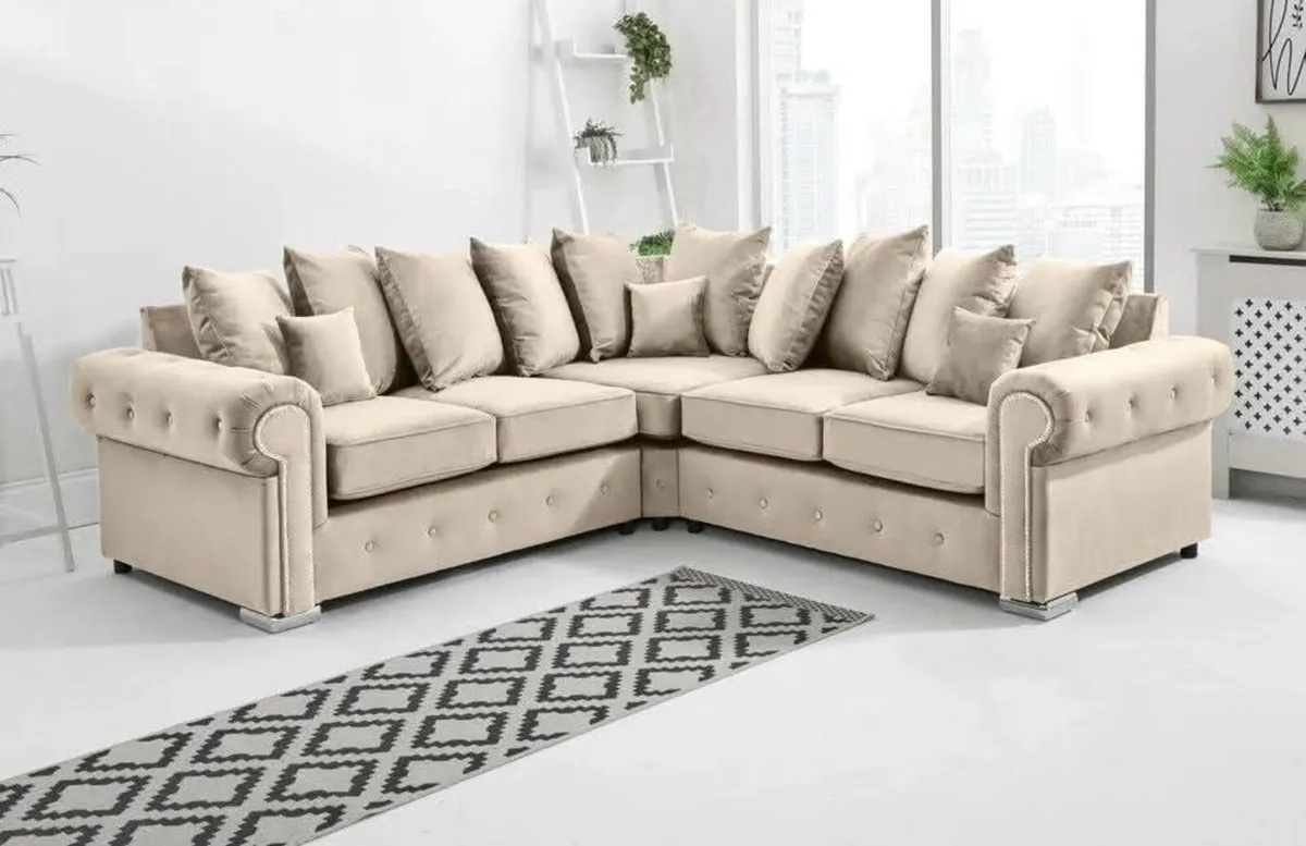 Olympia Grey & Cream Chesterfield Fabric Sofa - Image 3