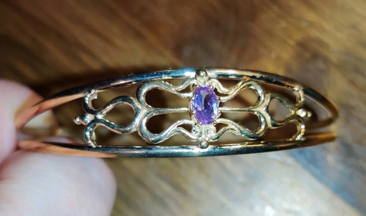 RARE HUGE AMETHYST, 9CT SOLID Gold 4.73g Bangle ! - Image 1