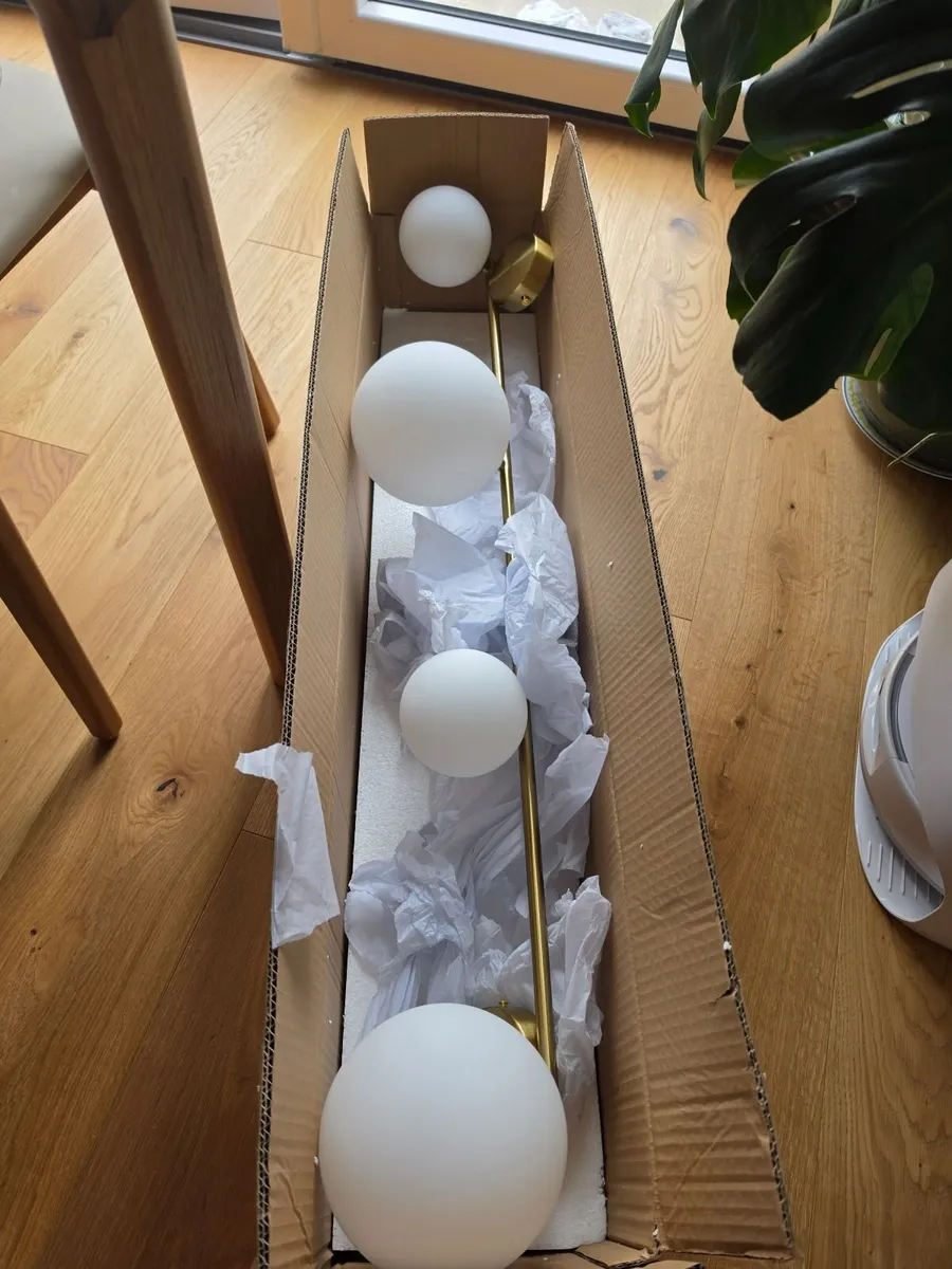 Modern Brass & Frosted Glass Globe Linear Ceiling - Image 4