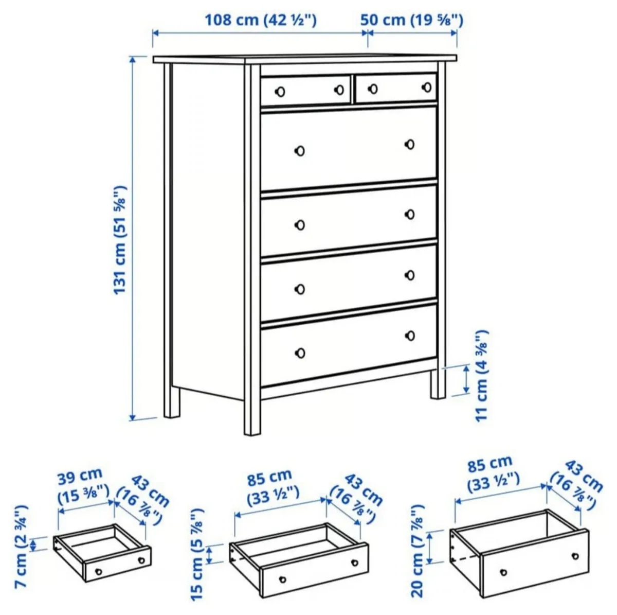 White ikea pine drawrs with antique nobs - Image 2