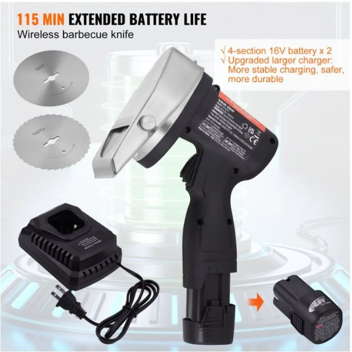 Electric Wireless Turkish BBQ Knife +2 Wavy Blades - Image 3