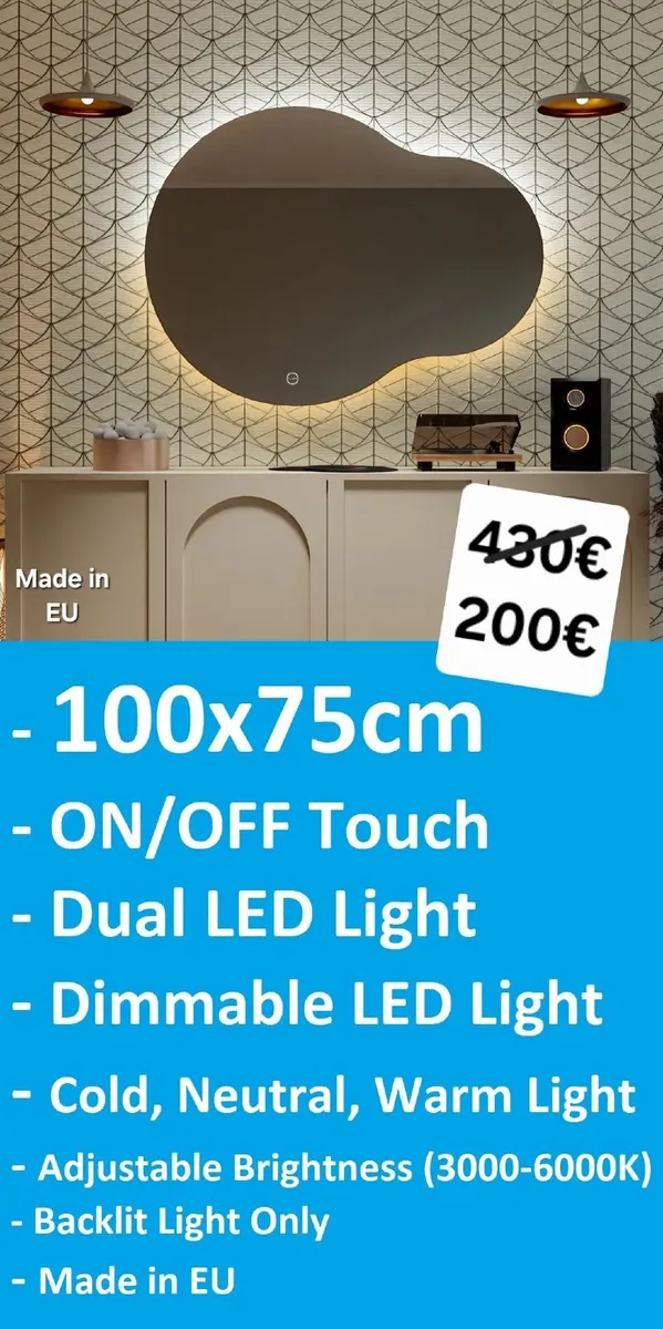 LED Bathroom Mirror Backlit Dual LED Touch Switch - Image 2