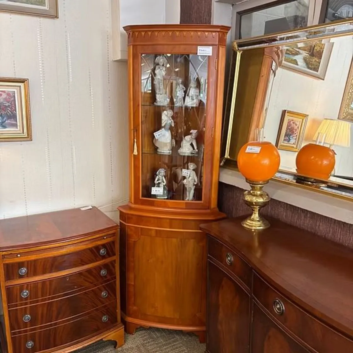 Fabulous yew flamed corner unit, with a light. Key