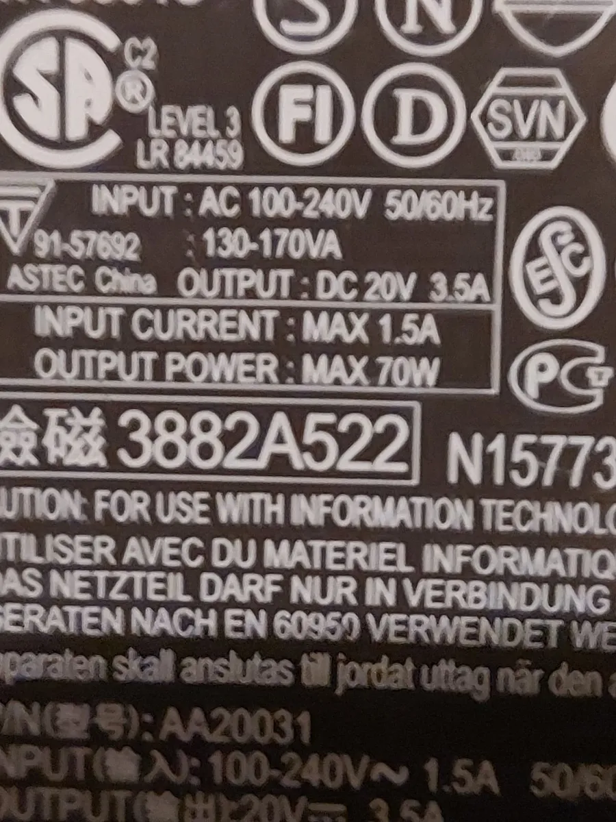 DELL AA20031 20v 3.5amp Power Adaptor - Image 3