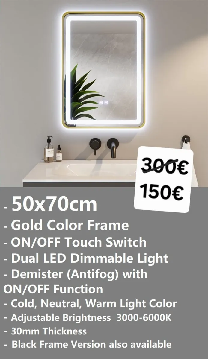 LED Bathroom Mirror Gold Frame Reduced Price - Image 2