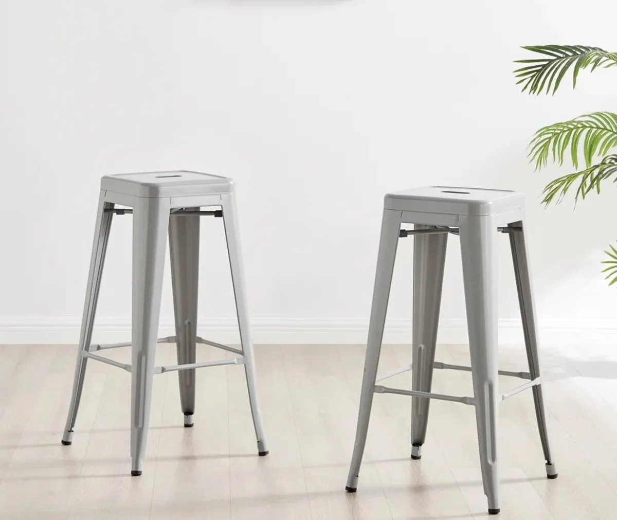 3 Grey / Silver Metal Kitchen Stools - Image 1