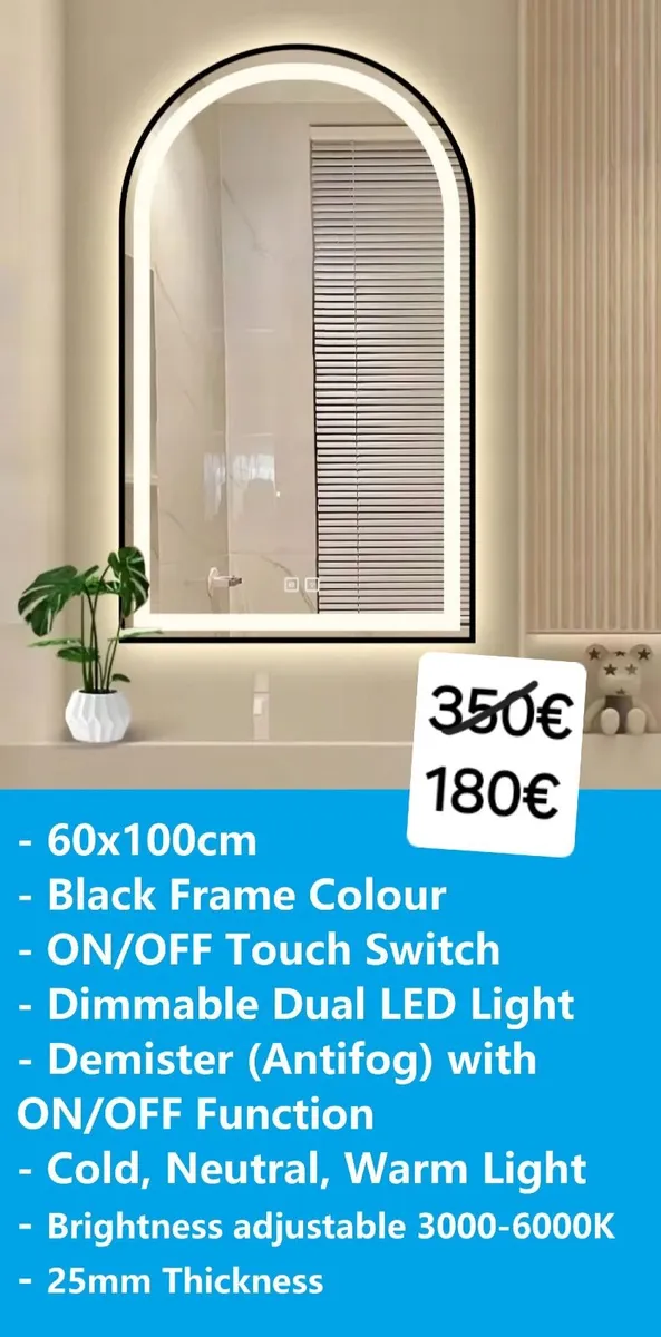 LED Bathroom Mirror 60x100cm Black Frame Antifog - Image 2