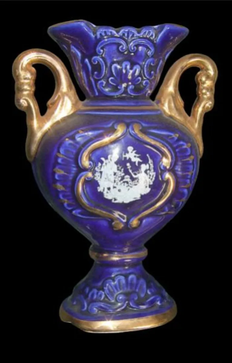 Vintage Italian Cobalt Blue & Gold Urn Vase - Image 1