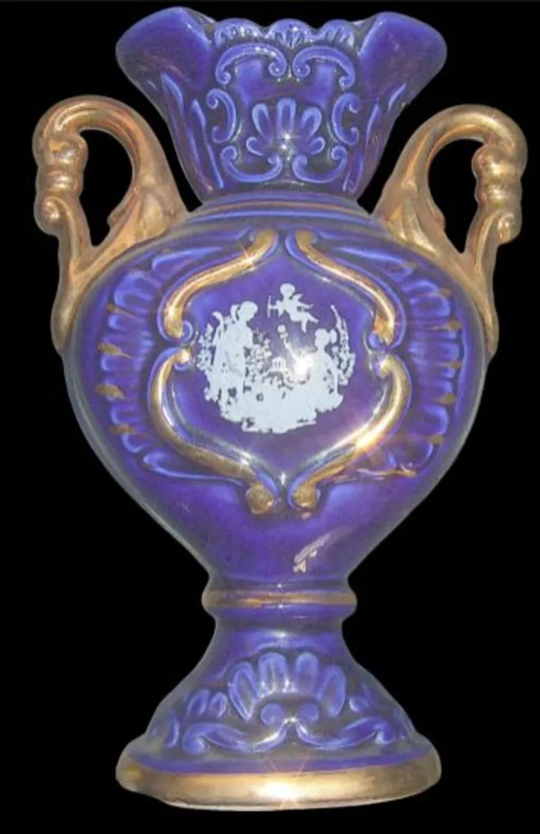 Vintage Italian Cobalt Blue & Gold Urn Vase - Image 3