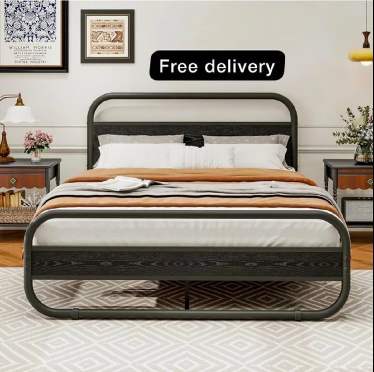 5ft King Size Bed Frame,Metal Platform Bed,Black w - Image 1