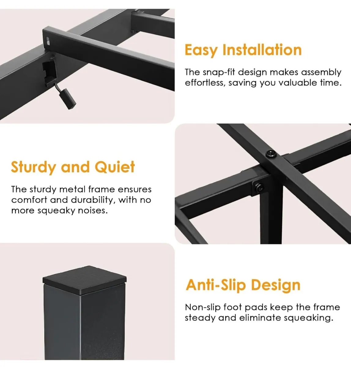 King Size Bed Frame with Charging Headboard Storag - Image 3