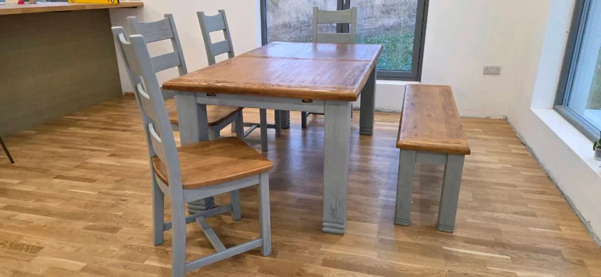 Oak Dining Table, Chairs and Bench - Image 2