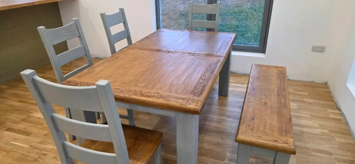 Oak Dining Table, Chairs and Bench - Image 3