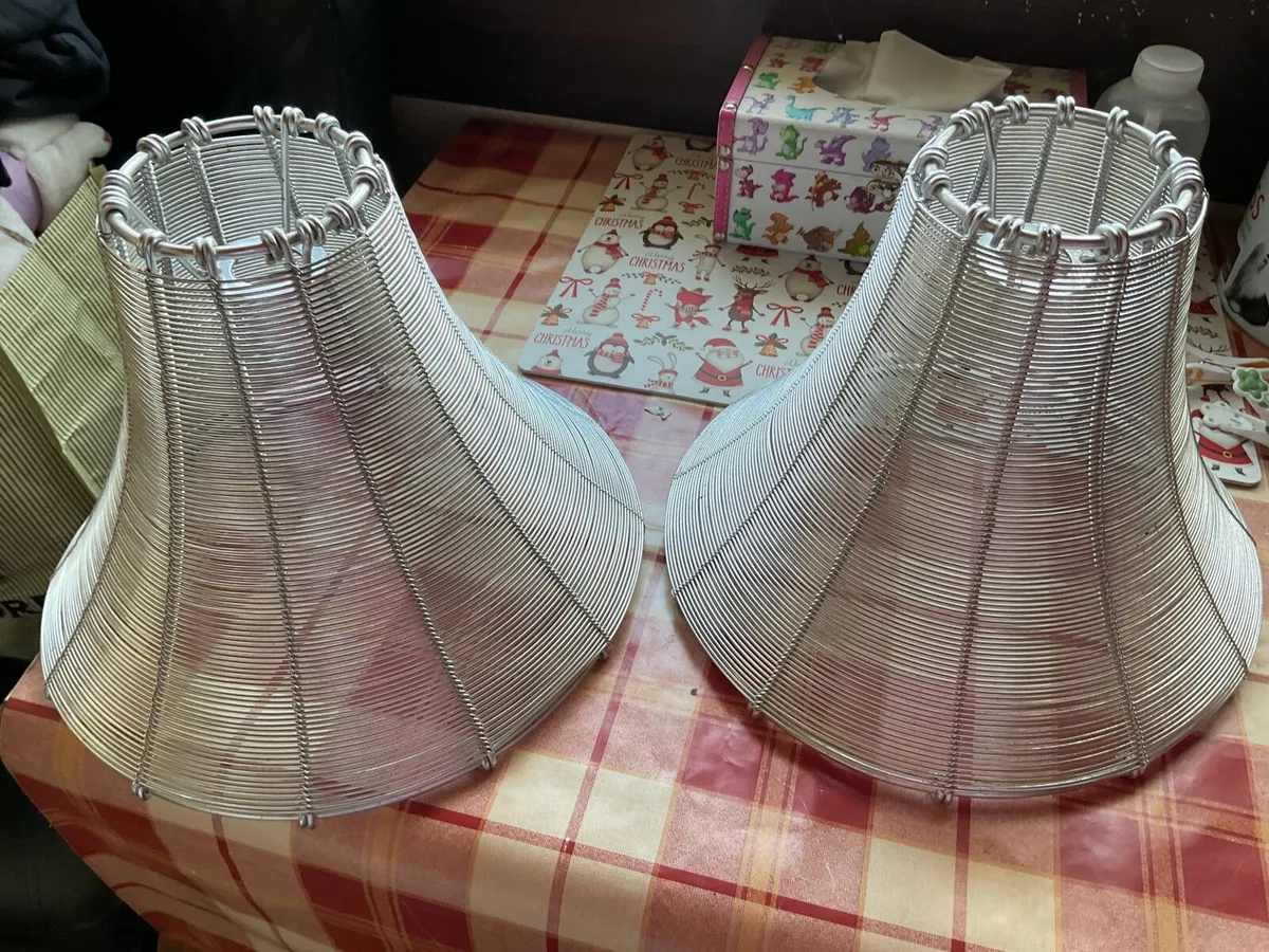 Pair of silver metal light shades - Image 1
