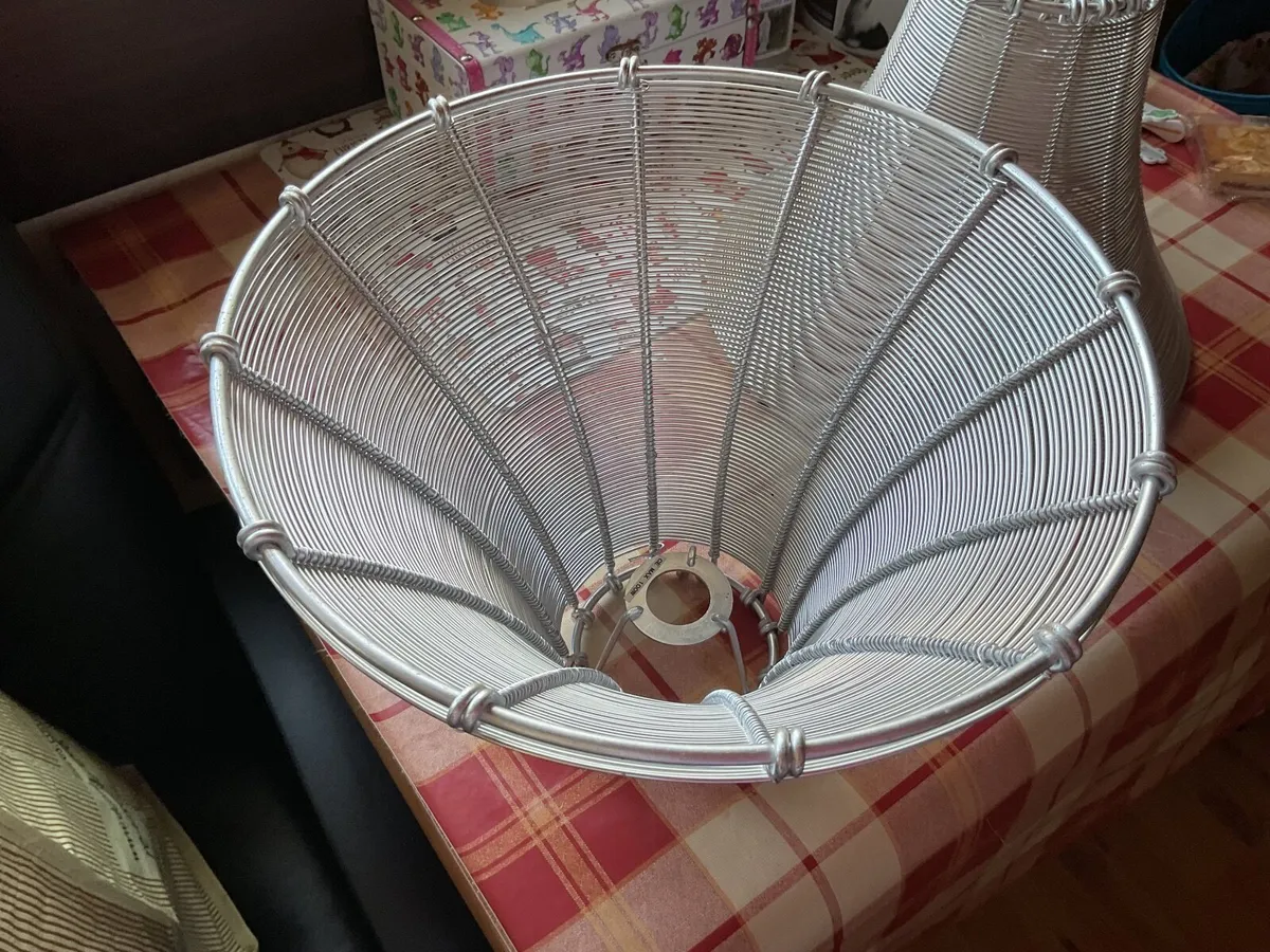 Pair of silver metal light shades - Image 2