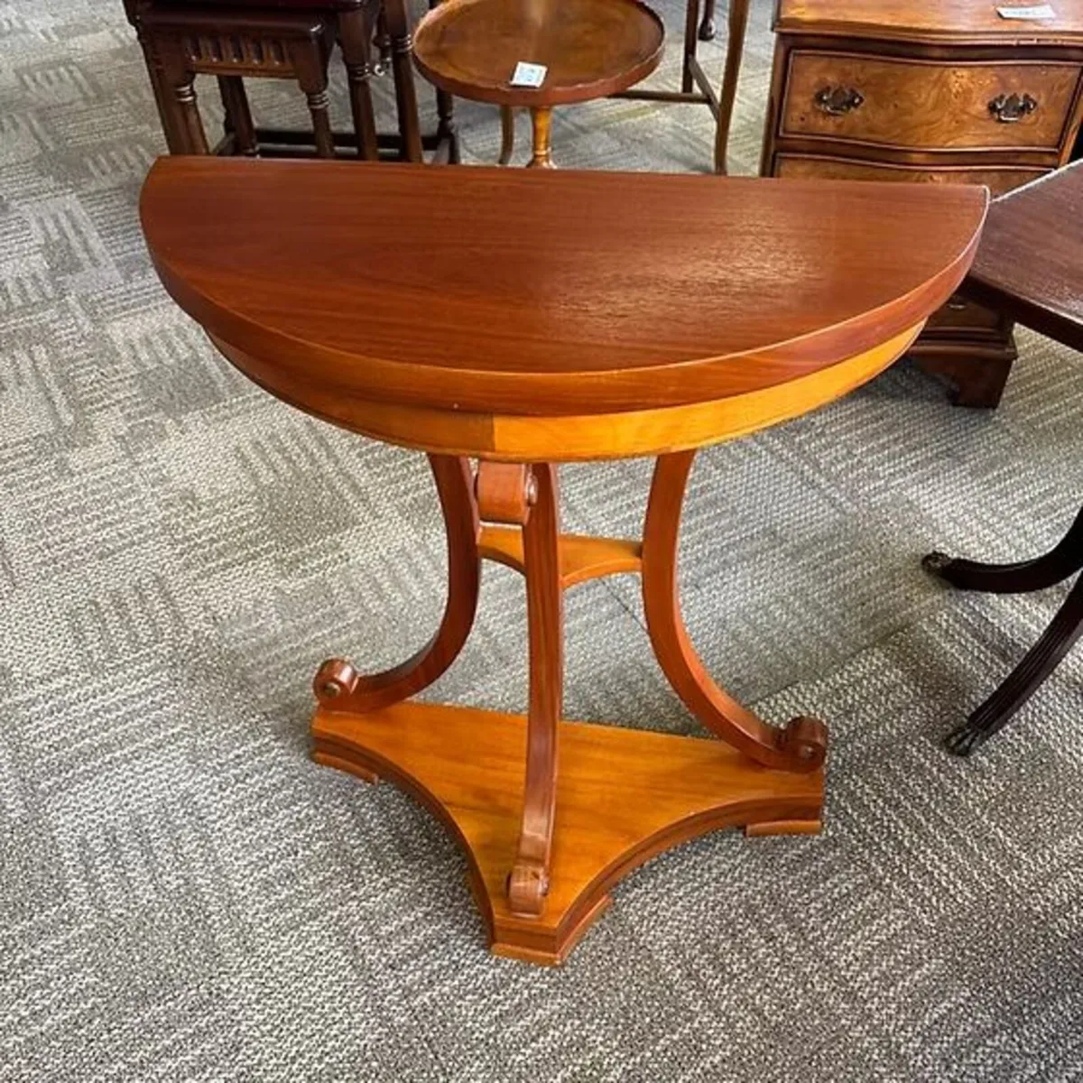 Beautiful mahogany demi lune console table with fl