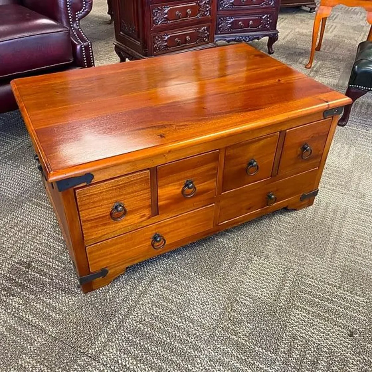 Vintage mahogany campaign style chest coffee table
