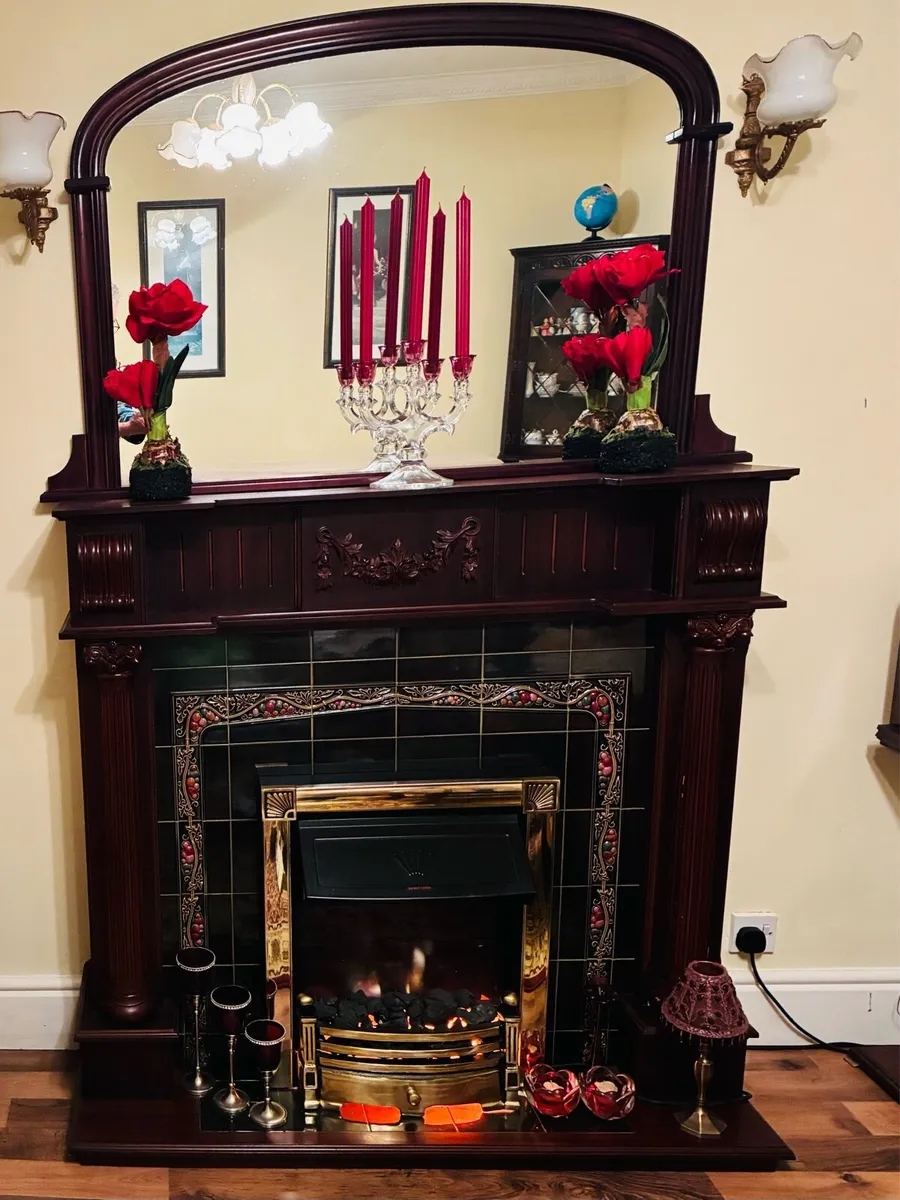 Mahogany effect Surround, Mirror, Fireplace - Image 2