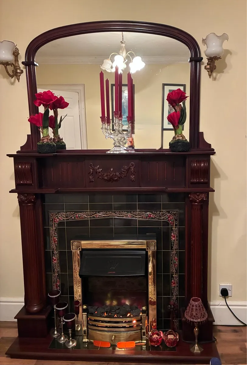 Mahogany effect Surround, Mirror, Fireplace - Image 1