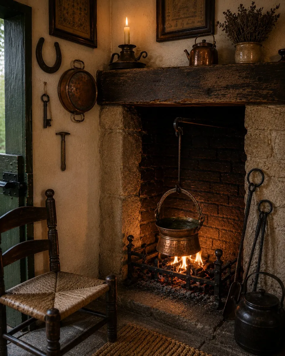 antique vintage copper pot cottage fireplace - Image 2